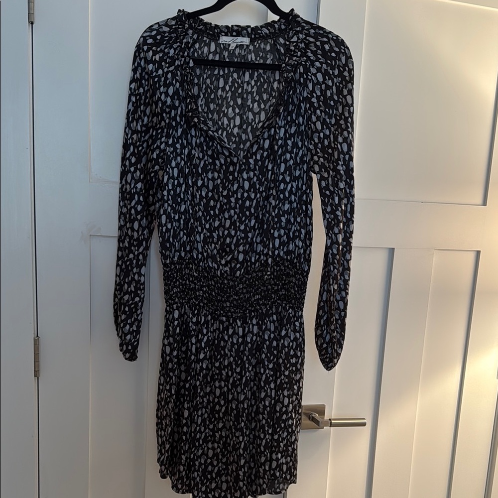 Red Haute dress black and silver w/ geometric design.